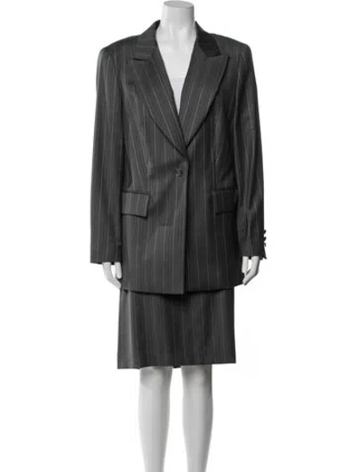 Pre-owned Escada Virgin Wool Striped Skirt Suit In Black/metallic