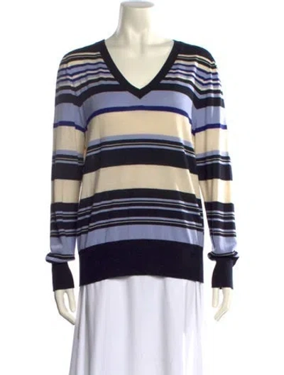 Pre-owned Escada Virgin Wool Striped Sweater In Blue