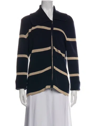 Pre-owned Escada Virgin Wool Striped Sweater In Blue