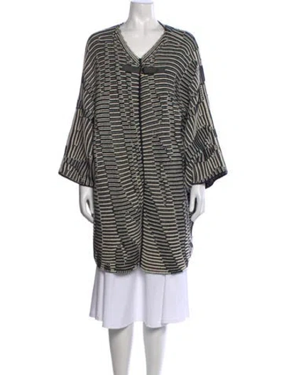 Pre-owned Escada Virgin Wool Striped Sweater In White