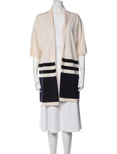 Pre-owned Escada Virgin Wool Striped Sweater In White