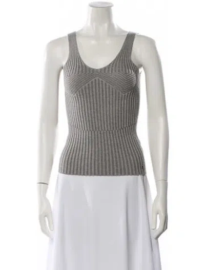 Pre-owned Escada Virgin Wool Striped Top In White