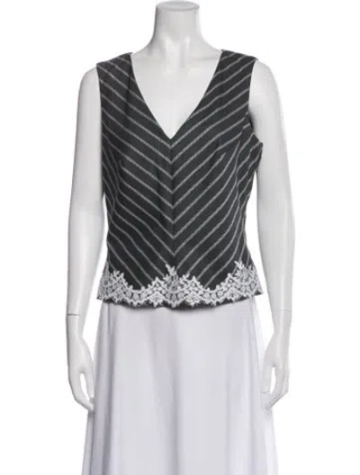 Pre-owned Escada Virgin Wool Striped Top In White