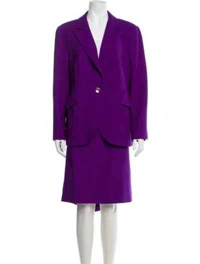 Pre-owned Escada Virgin Wool Studded Accents Skirt Suit In Purple
