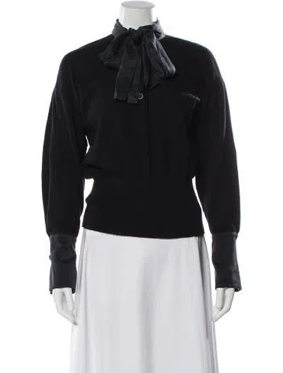 Pre-owned Escada Virgin Wool Tie Neck Sweater In Black