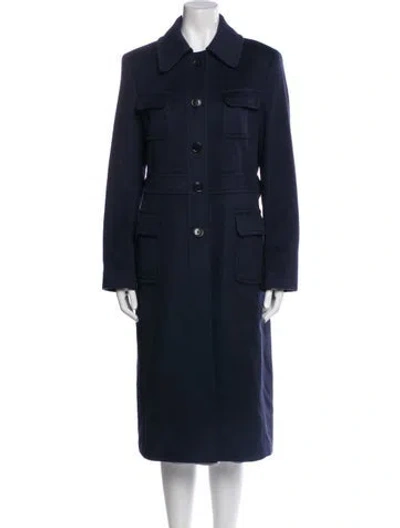 Pre-owned Escada Virgin Wool Trench Coat In Blue