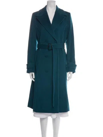 Pre-owned Escada Virgin Wool Trench Coat In Blue