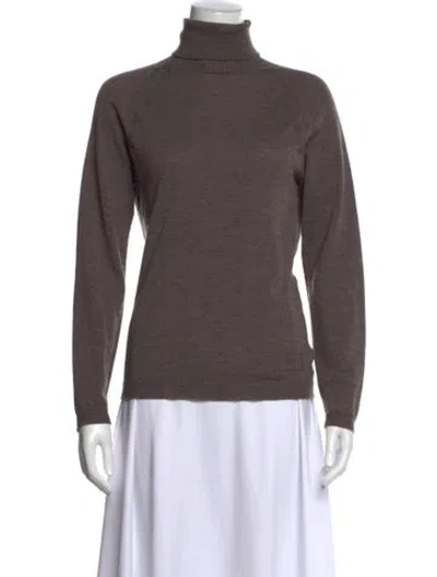 Pre-owned Escada Virgin Wool Turtleneck Sweater In Brown