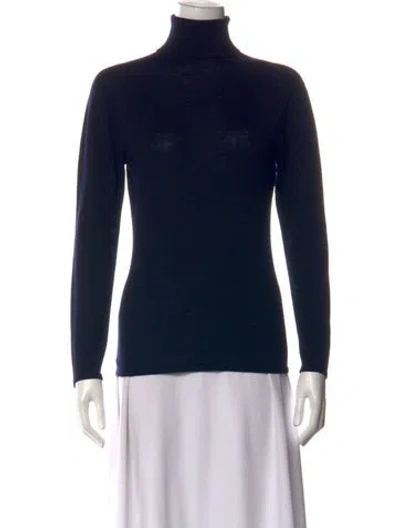 Pre-owned Escada Virgin Wool Turtleneck Top In Blue