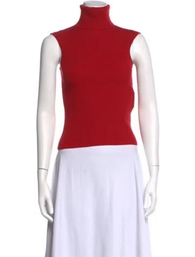 Pre-owned Escada Virgin Wool Turtleneck Top In Red