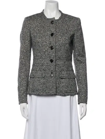 Pre-owned Escada Virgin Wool Tweed Pattern Blazer In Black