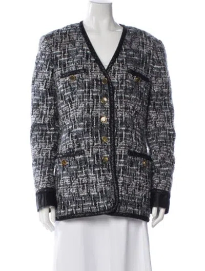 Pre-owned Escada Virgin Wool Tweed Pattern Blazer In Blue