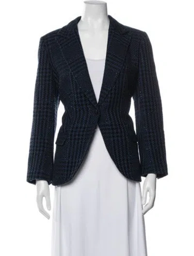 Pre-owned Escada Virgin Wool Tweed Pattern Blazer In Blue