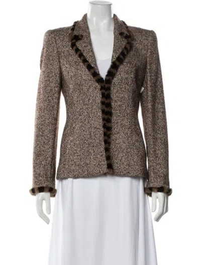 Pre-owned Escada Virgin Wool Tweed Pattern Blazer In Brown