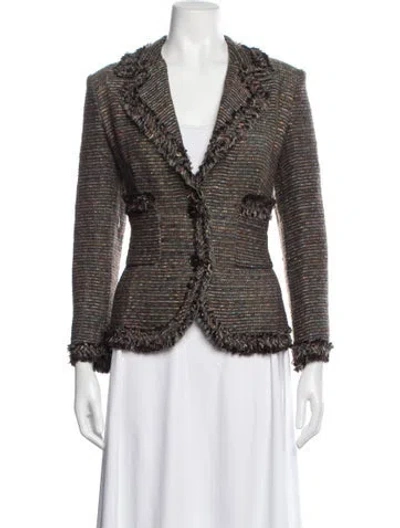 Pre-owned Escada Virgin Wool Tweed Pattern Blazer In Brown