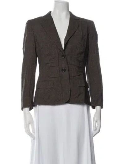 Pre-owned Escada Virgin Wool Tweed Pattern Blazer In Brown