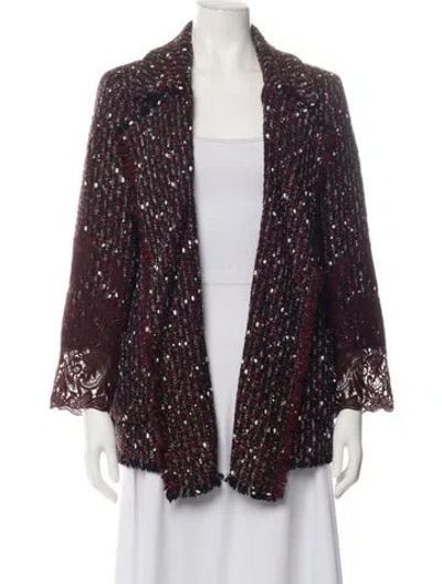 Pre-owned Escada Virgin Wool Tweed Pattern Blazer In Burgundy