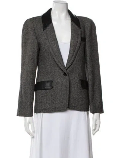 Pre-owned Escada Virgin Wool Tweed Pattern Blazer In Gray