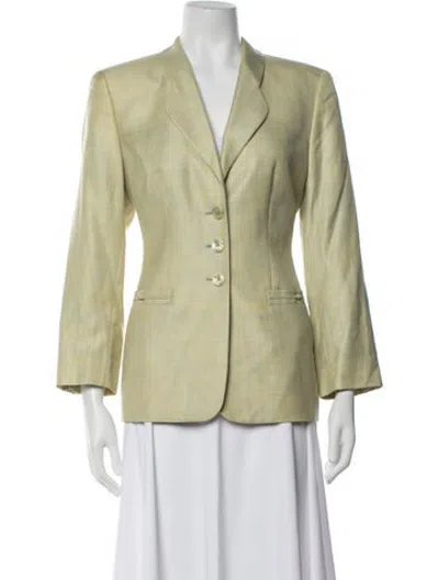 Pre-owned Escada Virgin Wool Tweed Pattern Blazer In Green