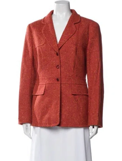Pre-owned Escada Virgin Wool Tweed Pattern Blazer In Orange