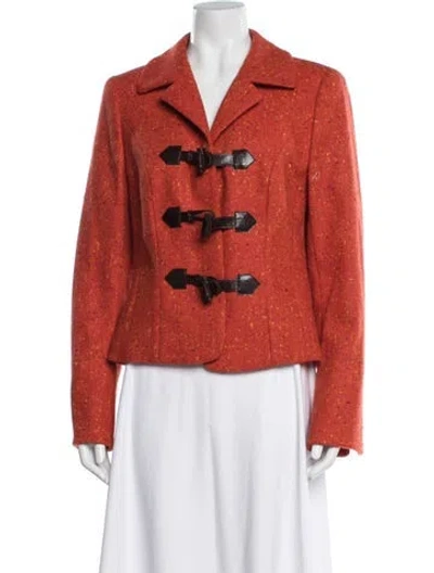 Pre-owned Escada Virgin Wool Tweed Pattern Blazer In Orange
