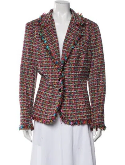 Pre-owned Escada Virgin Wool Tweed Pattern Blazer In Pink