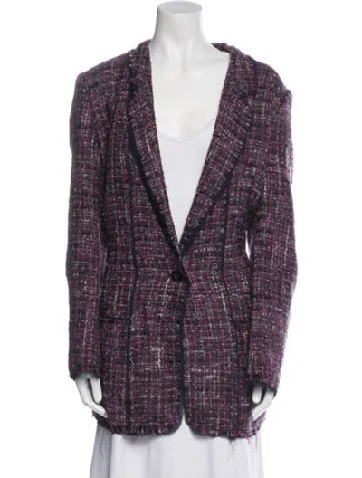 Pre-owned Escada Virgin Wool Tweed Pattern Blazer In Purple