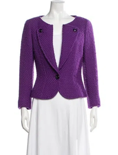Pre-owned Escada Virgin Wool Tweed Pattern Blazer In Purple