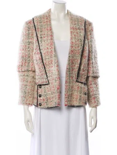 Pre-owned Escada Virgin Wool Tweed Pattern Blazer In White
