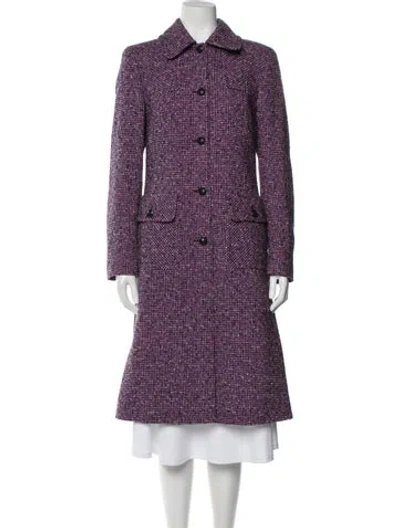Pre-owned Escada Virgin Wool Tweed Pattern Coat In Purple