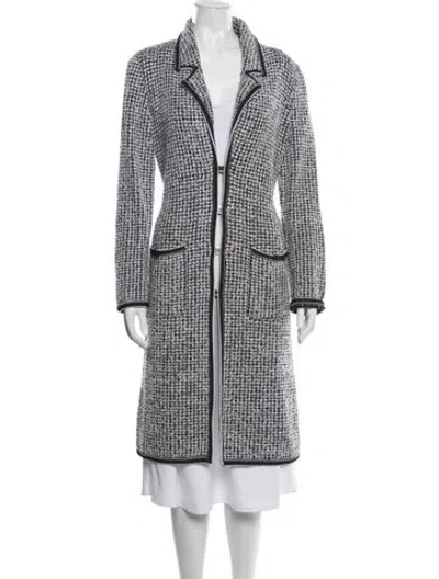 Pre-owned Escada Virgin Wool Tweed Pattern Coat In White