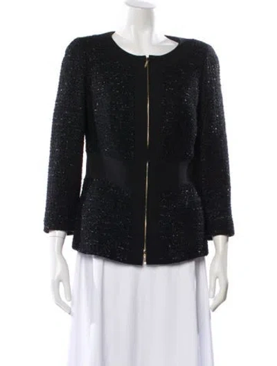Pre-owned Escada Virgin Wool Tweed Pattern Evening Jacket In Black