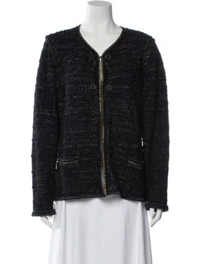 Pre-owned Escada Virgin Wool Tweed Pattern Evening Jacket In Black