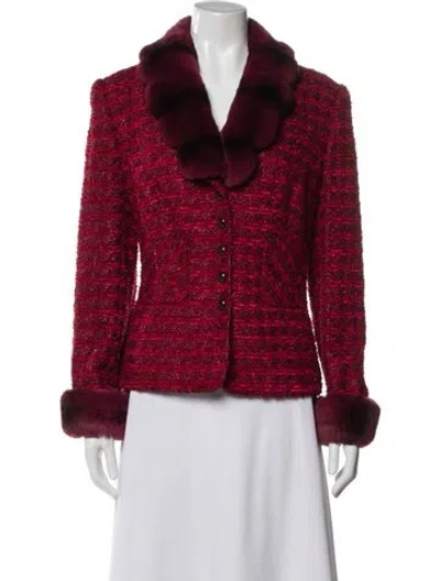 Pre-owned Escada Virgin Wool Tweed Pattern Fur Jacket In Red