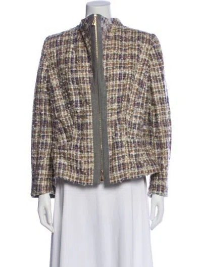 Pre-owned Escada Virgin Wool Tweed Pattern Jacket In Neutral