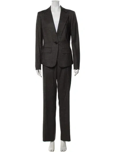 Pre-owned Escada Virgin Wool Tweed Pattern Pantsuit In Grey