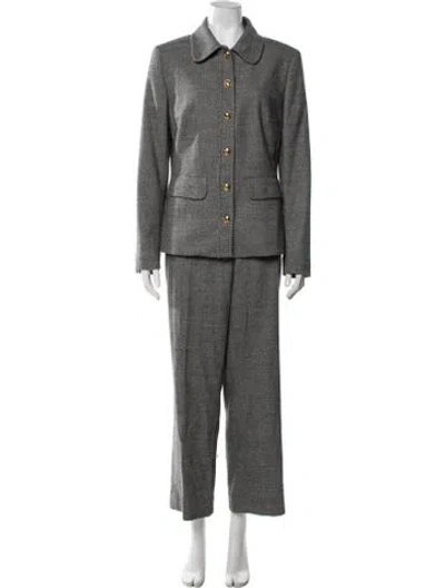 Pre-owned Escada Virgin Wool Tweed Pattern Pantsuit In Grey