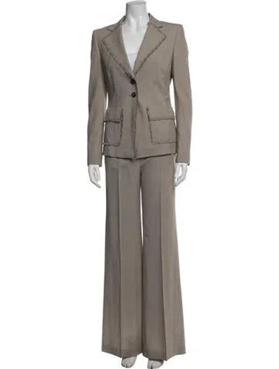 Pre-owned Escada Virgin Wool Tweed Pattern Pantsuit In Neutrals