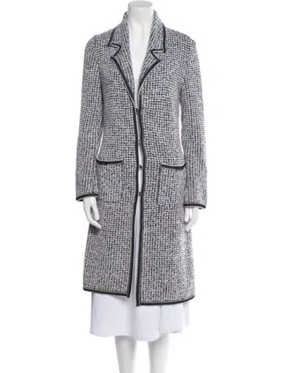 Pre-owned Escada Virgin Wool Tweed Pattern Peacoat In White