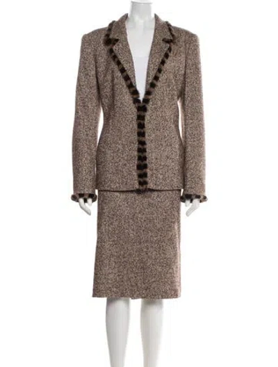 Pre-owned Escada Virgin Wool Tweed Pattern Skirt Set In Brown