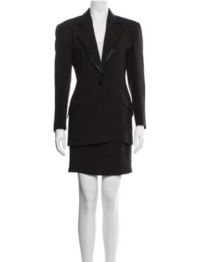 Pre-owned Escada Virgin Wool Tweed Pattern Skirt Suit In Brown