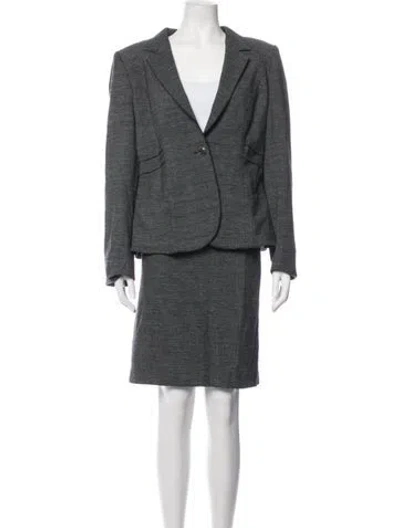 Pre-owned Escada Virgin Wool Tweed Pattern Skirt Suit In Grey