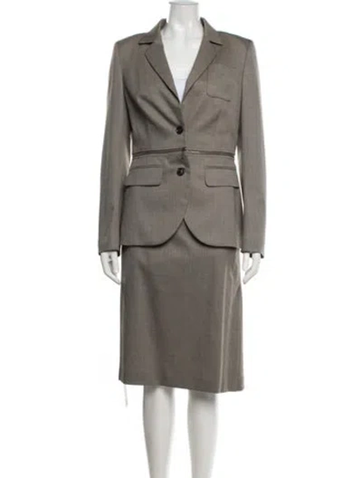 Pre-owned Escada Virgin Wool Tweed Pattern Skirt Suit In Neutral
