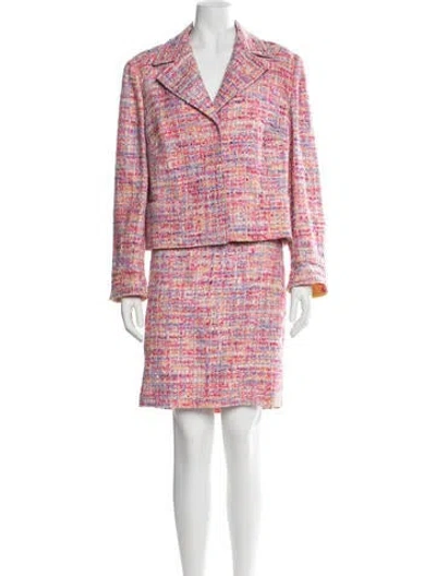 Pre-owned Escada Virgin Wool Tweed Pattern Skirt Suit In Pink