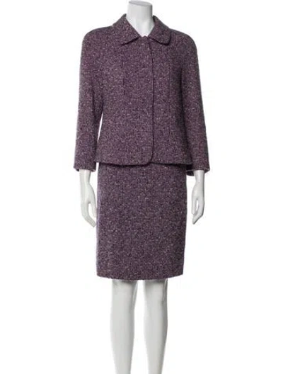 Pre-owned Escada Virgin Wool Tweed Pattern Skirt Suit In Purple