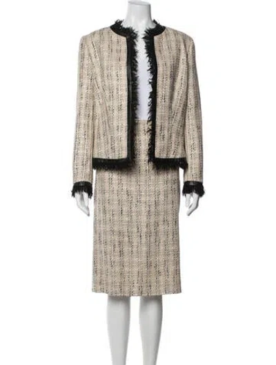 Pre-owned Escada Virgin Wool Tweed Pattern Skirt Suit W/ Tags In Neutral