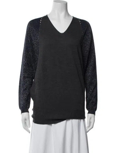Pre-owned Escada Virgin Wool V-neck Sweater In Black