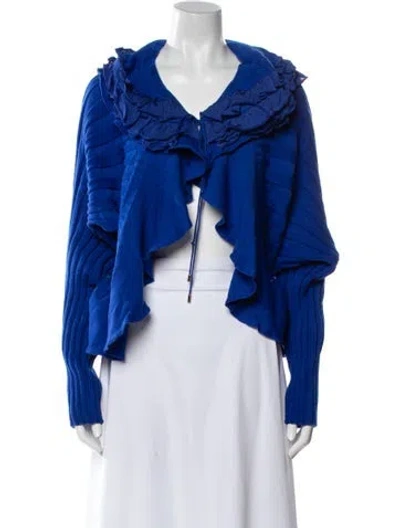 Pre-owned Escada Virgin Wool V-neck Sweater In Blue