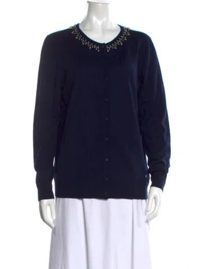 Pre-owned Escada Virgin Wool V-neck Sweater In Blue