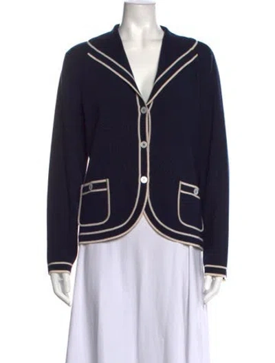 Pre-owned Escada Virgin Wool V-neck Sweater In Blue